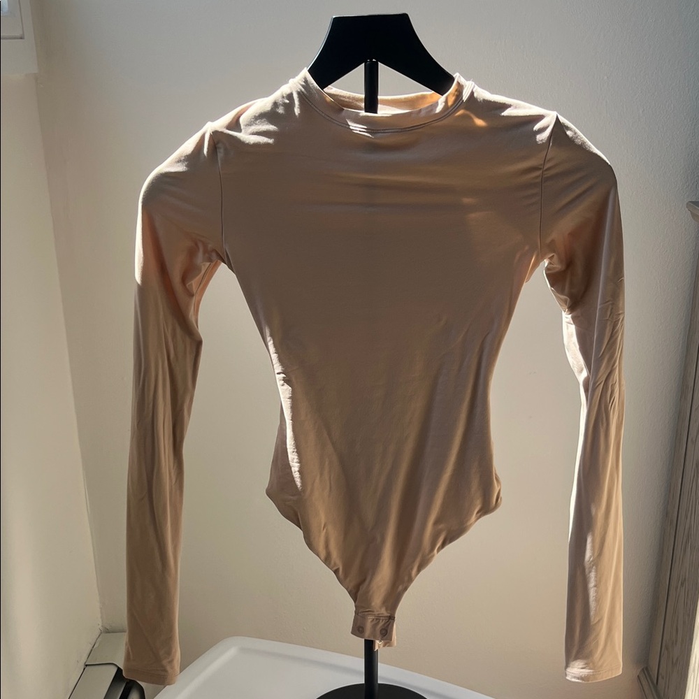 Skims Long Sleeve Beige Bodysuit